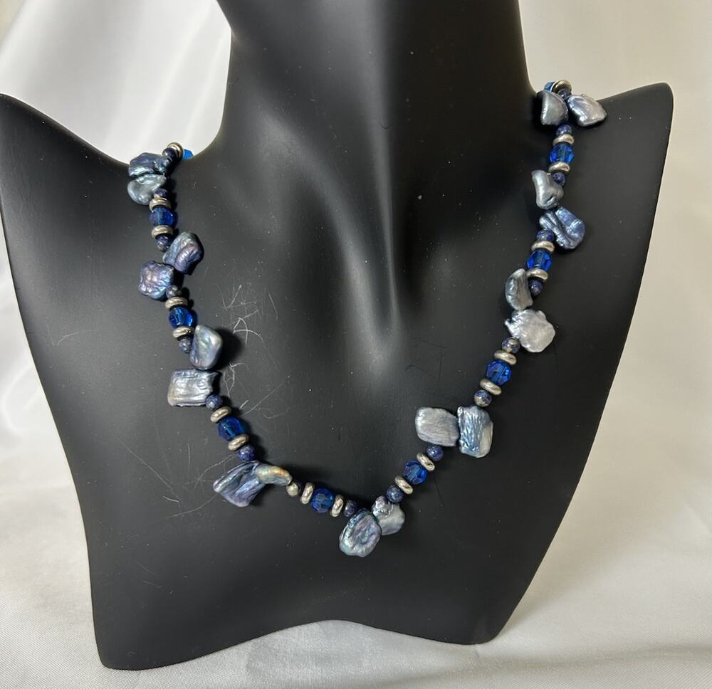 Boho Chic Blue Abalone/beaded Necklace. Measures 18”